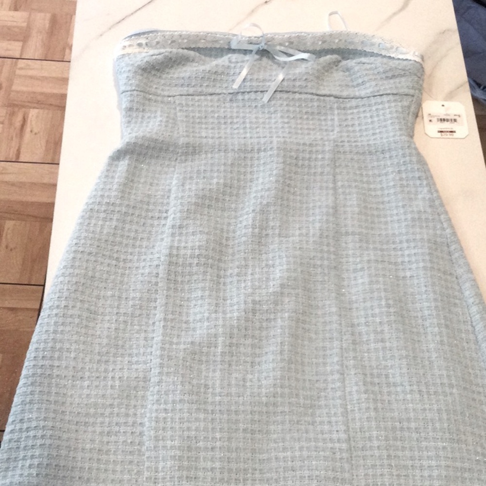 NWT Blue tweed Strapless Dress with bow, medium.